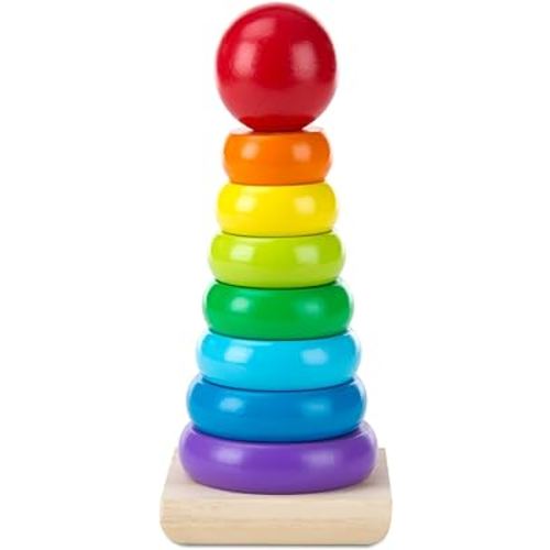 Melissa & Doug Rainbow Stacker Wooden Ring Educational Toy - Wooden Rainbow Stacking Rings Baby Toy, Stacker Toys For Infants And Toddlers