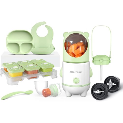 Morfone Baby Food Maker, 17 in 1 Baby Food Processor for Vegetable, Fruit Meat, Baby Food Blender for Newborn Shower Gifts(Green)