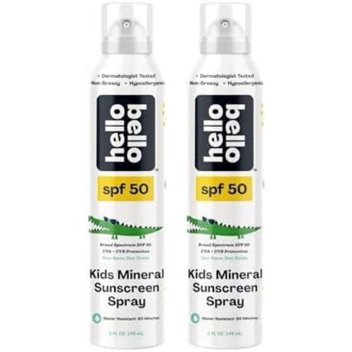 Hello Bello SPF 50 Mineral Sunscreen Spray - Hypoallergenic Broad Spectrum UVA + UVB Protection - Reef Friendly & Water Resistant - 5 oz (Pack of 2)