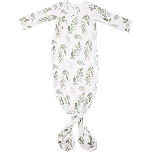 Copper Pearl Baby Gown - Knotted Newborn Sleepers for Baby Boy and Girl, Soft Stretchy Long Sleeve Infant Gowns with Bottom Tie and Hand Mittens, Perfect Hospital Coming Home Outfit (Fern)