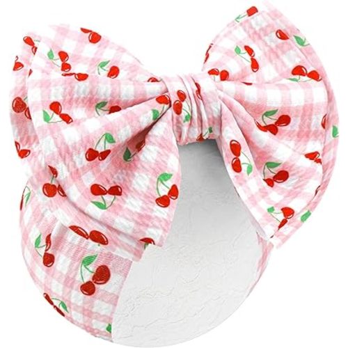 Baby Girl Headbands 7’’ Pink Bows Cherry Baby Girls Hair Accessories Summer Outfits for Newborn Infant Toddler Clothes