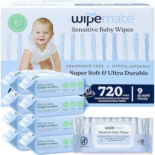 EWG-Verified Premium Baby Wipes, 99% Water-Based, Plastic-Free, Ultra-Soft Plant-Based Wipe, Chlorine/Alcohol-Free, pH-Balanced, Hypoallergenic Cruelty-Free with Durable Flip-Top Lid 720-ct