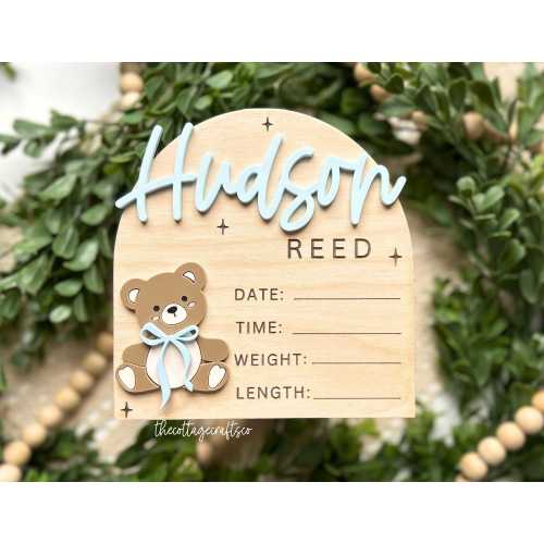 Birth Announcement, Name Sign,Fresh 48 Name Plaque,Hi My Name Is,Newborn Photo Prop, Baby Boy Birth Sign, Teddy Bear Baby Sign