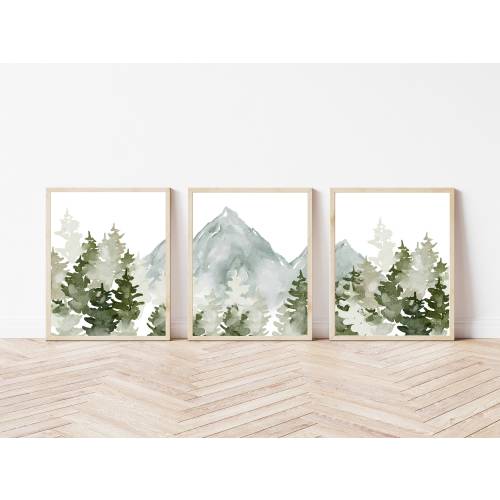 Nursery Decor Mountain, Woodland Wall Art, Forest, Adventure Nursery, Woodland Nursery Art, Nursery Wall Art, Woodland Animals, Sage, Forest