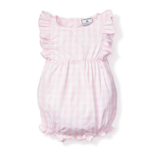 Baby's Twill Ruffled Romper in Pink Gingham