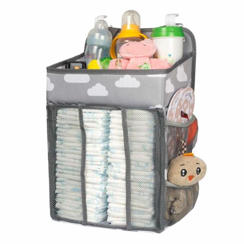 Baby Diaper Bags, Hanging Nursery Organizer Baby Shower Gifts for Infant Newborn Store Diaper, Grey & White Oxford Large for boys girls