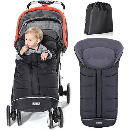 Orzbow Universal Footmuff for Stroller, Winter Warm Baby Stroller Bunting Bag, Waterproof Windproof Warm Polar Fleece Lined for Toddler Stroller Sleeping Bag, Black