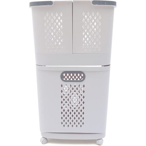 Laundry Basket Storage Clothes Hamper with Removable Wheels,3 Tier Laundry Tool for Bathroom, Livingroom, Bedroom,Floor-Standing Large Hand-Held,17.32 * 12.2 * 29.13inch,PP Material,White