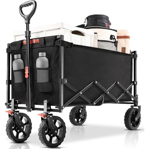 Navatiee 140L Wagon Cart Foldable, Large Capacity Collapsible Wagon with Smallest Folding Design, Utility Grocery Cart for Camping Shopping Sports, Black