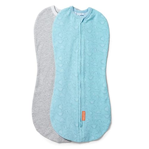 SwaddleMe by Ingenuity Compression Swaddle Pod, Two-Way Zipper for Easy Changes, Improves Sleep & Calms Startle Reflex, 0-2 Months, 2-Pack - Dino Jam