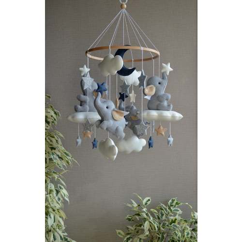 Elephant Baby mobile, Baby crib mobile of felt Elephant, Baby mobile boy, Woodland Animal cat Mobile Nursery Decor Baby