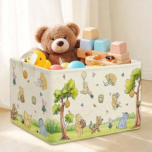 Rectangle Neutral Classic Winnie Bear Baby Basket for Nursery