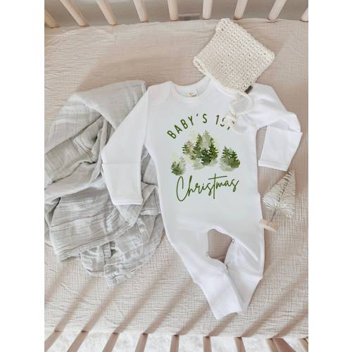 Baby First Christmas one piece, First Christmas Outfit, Neutral Christmas Outfit, Christmas Baby Clothes, Christmas Trees, First Christmas