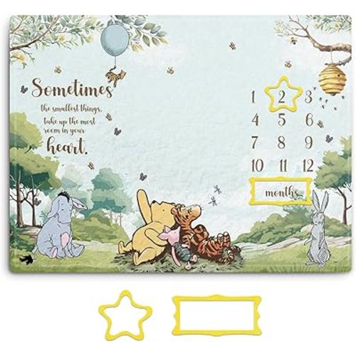 Winnie Baby Milestone Blanket for Baby Boy, The Pooh Baby Monthly Milestone Blanket Gift, Baby Growth Blanket Photo Blanket with Photo Tools, Perfect for Baby Shower Birthday Party 30 * 40in