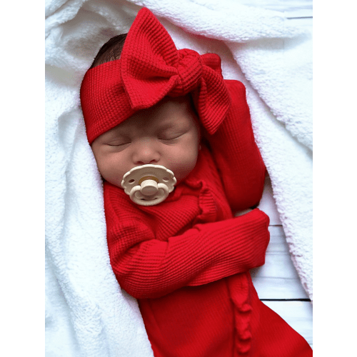 Organic Waffle Ruffle Zip Footie, Red