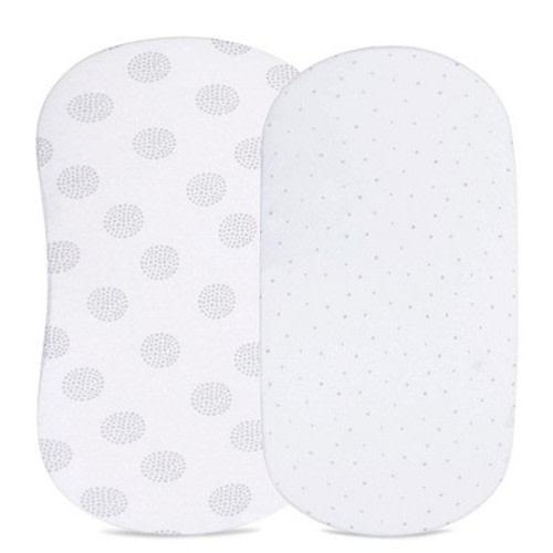 Ely's & Co. Baby Fitted Bassinet Sheet  100% Combed Jersey Cotton Grey and White Dottie Design
