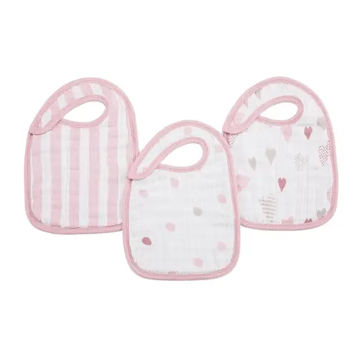 aden + anais 100% Cotton Muslin Snap Bib – Super Absorbent, Soft 3-Layer Baby Bib for Boys & Girls with Adjustable Snap-Closure for Teething, Eating, Drooling, 3-Pack, Heart Breaker