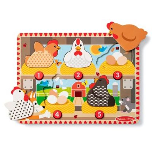 Melissa & Doug Happy Hens Push to Pop Wooden Puzzle, Montessori-Inspired Toddler Puzzle with Magnetic Pieces