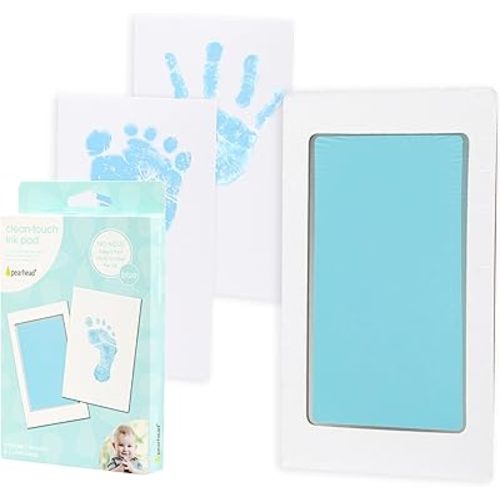 Pearhead Newborn Baby Handprint and Footprint Kit - No Mess Clean-Touch Ink Pad with Impression Cards, Baby Boy Keepsake, Perfect Keepsake for Family, Acid-Free, Blue