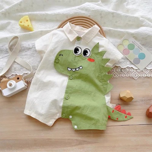 Baby Green Dinosaur Lapel Romper