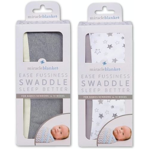 Miracle Blanket Swaddle Wrap - Newborn Essential Baby Blanket - Soft Sleep Sack Ideal for Newborns and Infants (Grey Yellow Trim and Gray Stars)