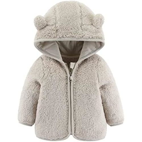 Newborn Infant Baby Boys Girls Cartoon Fleece Hooded Jacket Coat with Ears Warm Todder Kids Outwear Coat Zipper Up 0-6Y