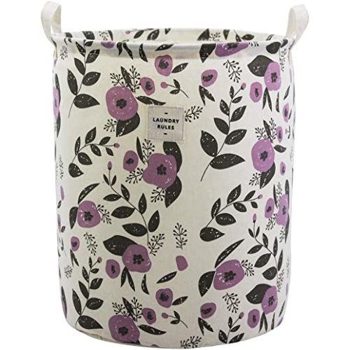 Large Fabric Storage Bins Toys Storage Basket for Baby Nursery, Kids Playroom, Home Organizer, Collapsible Laundry Basket Hamper with Floral Pattern (Purple Flowers)