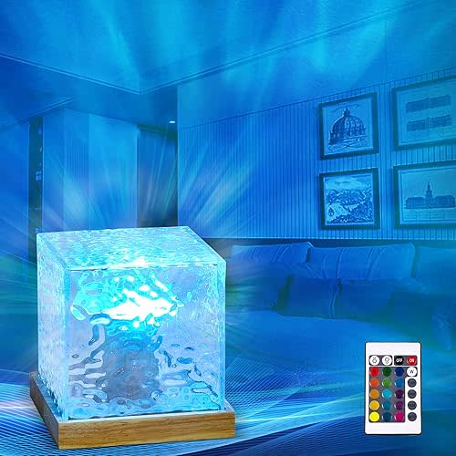 Ocean Wave Projector Lamp, Northern Lights Aurora Projector Light, 16 Colors Gradual Rotating Flame Water Lamp, Wave Light Aurora Projector with Remote Control for Teen Girl Room Decor