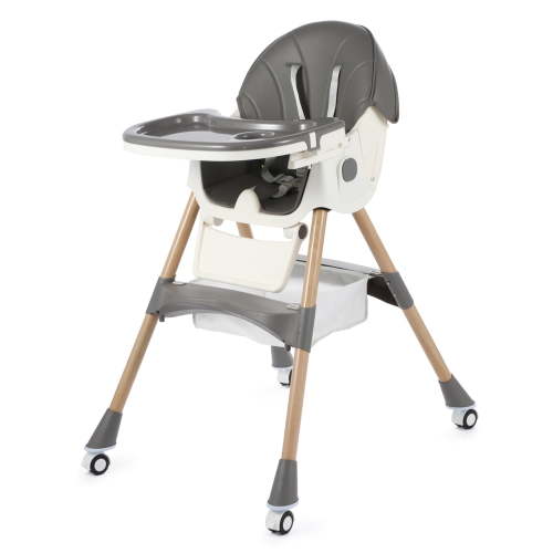 3 in 1 Convertible Baby High Chair, Easy to Clean, Adjustable and Removable Tray, Compact and Portable High Chair, Foldable High Chair with Adjustable Footrest, Grey