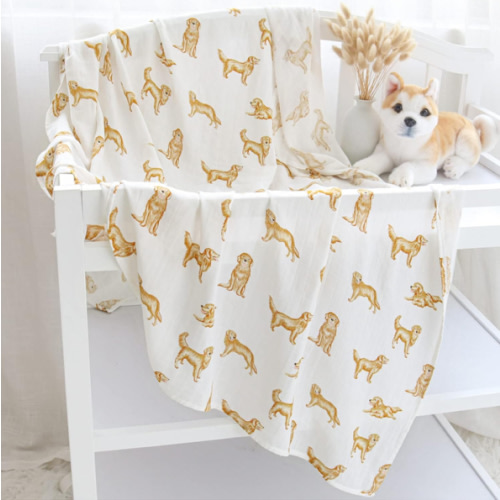 LifeTree Muslin Swaddle Blankets, 70% Viscose from Bamboo and 30% Cotton Baby Swaddle Blankets Unisex Swaddling Blanket for Newborn, Soft Large 47" x 47", Golden Retriever Baby Blanket