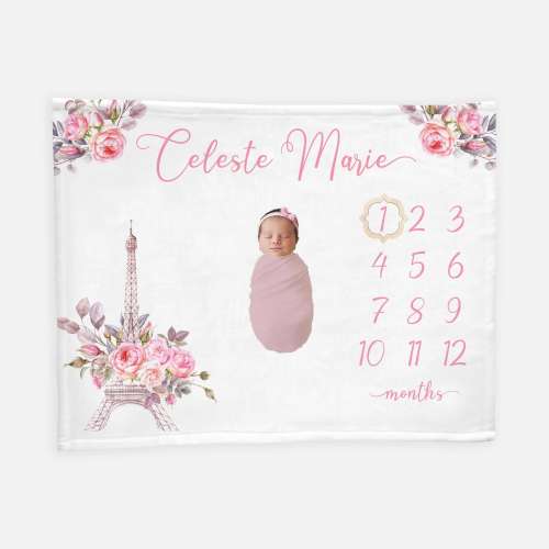 Paris Baby Girl Milestone Blanket, Eiffel Tower Milestone Blanket, Parisian Nursery, Paris Girl, Baby Shower Gift, Girl Milestone Blanket G4