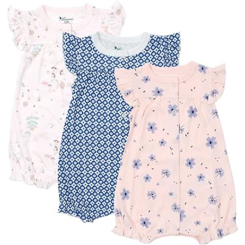 Baby Infant Girls Ruffled Sleeve Jumpsuit Dress Set Toddler Girls One-Piece Cotton Outfits