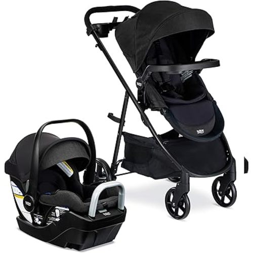 Britax Willow Brook S+ Travel System, Infant Car Seat and Stroller Combo with Alpine Base, ClickTight Technology, SafeWash Insert and Cover, Raven Black