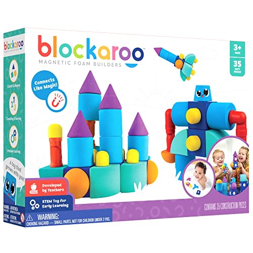 Blockaroo Magnetic Foam Blocks – STEM Preschool Toys for Children, Toddlers, Boys and Girls, The Ultimate Bath Toy – Castle Set, Bath Building Blocks, Engineering Toys for Kids 3-7