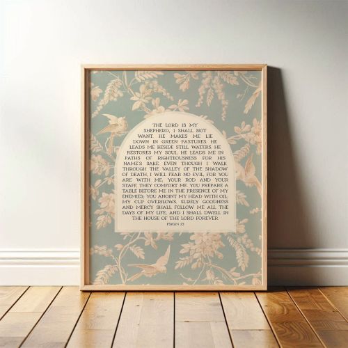 Psalm 23 Print | Christian Wall Art, Nursery Bible Verse Wall Hanging, Vintage Subtle Scripture Art for Godly Home, Church, Digital Download