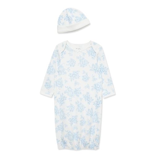 Little Me Clothes for Baby Girls' 2-Piece Nightgown and Cap Set 100% Cotton with Elastic Bottom, Baby Essentials, 0-3 Months