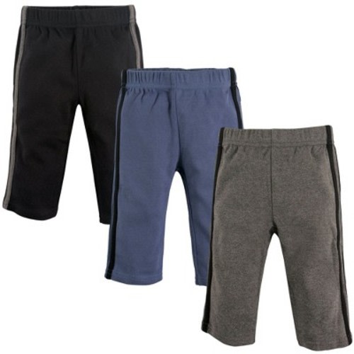 Hudson Baby Infant and Toddler Boy Cotton Pants 3pk, Black Blue, 0-3 Months