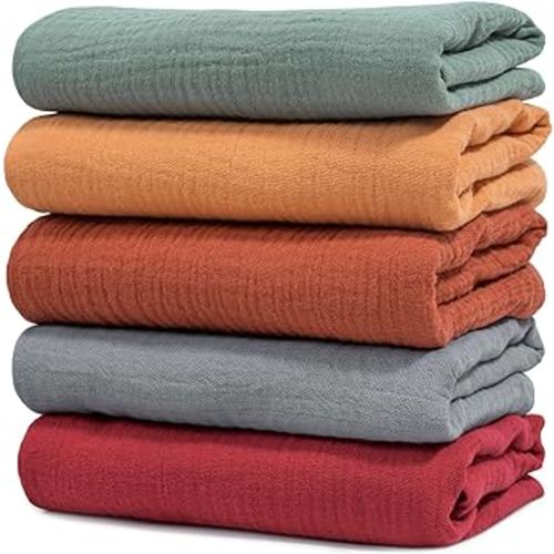 Muslin Swaddle Blankets, Neutral Receiving Blanket Swaddling for Newborn Boys and Girls, 5 Pack Breathable and Skin-Friendly Swaddle Wrap for Infant Baby (Fresh Colors)