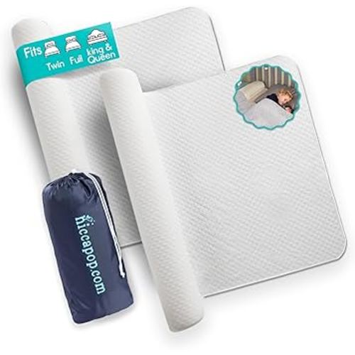 Hiccapop [2-Pack Inflatable Bed Rail for Toddlers | Portable, Blow-up Bed Bumper for King, Queen, Full, with Non-Slip Machine-Washable Cover | Travel Bed Rail for Hotel, Grandma's, Vacation