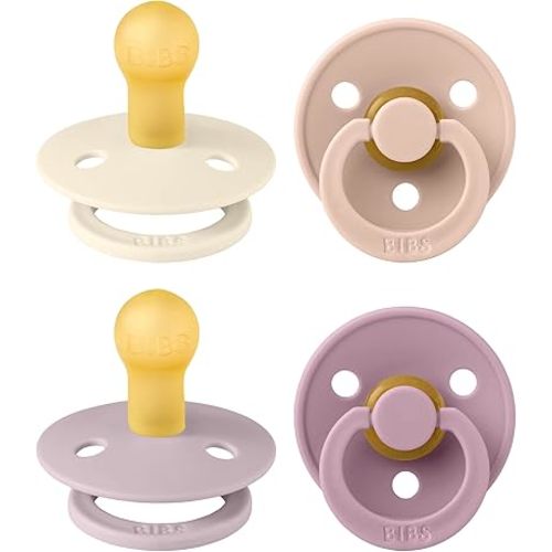 BIBS Pacifiers - Colour 4 Pack | Round Nipple Baby Pacifier | BPA Free Natural Rubber Latex Soother | Made in Denmark | Size 0-6 Months | Girl Colors