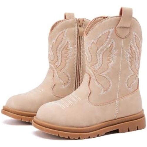 BMCiTYBM Toddler Cowboy Cowgirl Boots Boys Girls Western Round Toe Riding Mid Calf Booties for All Seasons(Toddler/Little Kid