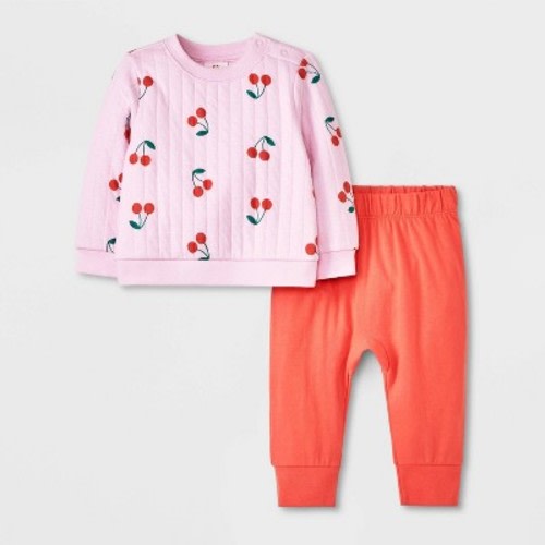 Baby Girls' Quilted Top & Bottom Set - Cat & Jack™ Pink 12M