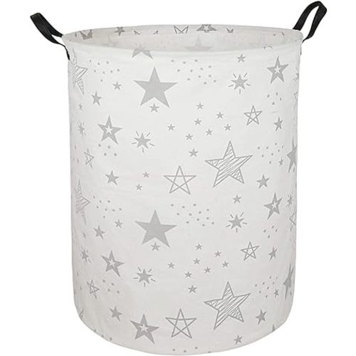 19.7" Round Canvas Large Clothes Basket Laundry Hamper with Handles,Waterproof Cotton Storage Organizer Perfect for Kids Boys Girls Toys Room, Bedroom, Nursery,Home,Gift Basket(Grey Star)