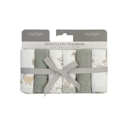 Towelling Washer 6 Pack in Sage Green