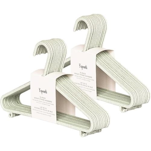 3 Sprouts Eco-Friendly Wheat Straw Baby Hangers, Speckled Green, 30 Pack | 50% wheat straw, Eco-friendly material, Newborn to 5T, Fits standard clothing rods, Slim space-saving profile