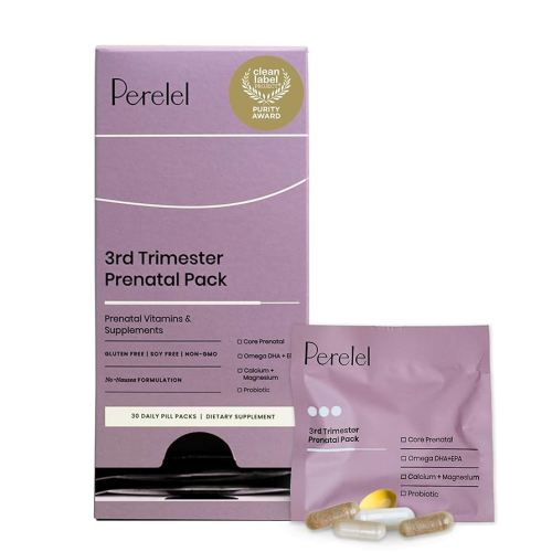 Perelel 3rd Trimester Prenatal Pack, Multivitamin with Magnesium, Omega 3, Probiotics & Calcium, Nutritional Support for Third Trimester Wellness, Soy & Gluten Free, Non GMO, 30 Daily Pill Packs