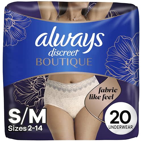 Always Discreet Boutique Incontinence and Postpartum Underwear for Women, Maximum Protection, S/M, Rosy, 20 Count (Packaging May Vary)