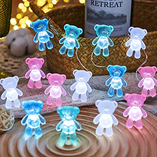 Teddy Bear Decorative Fairy String Lights Cute Dcor Gifts for Kids Girls 8.5ft 20LEDs Battery Operated with Remote for Indoor Birthday Thanksgiving Christmas Holiday Wedding Party Decoration