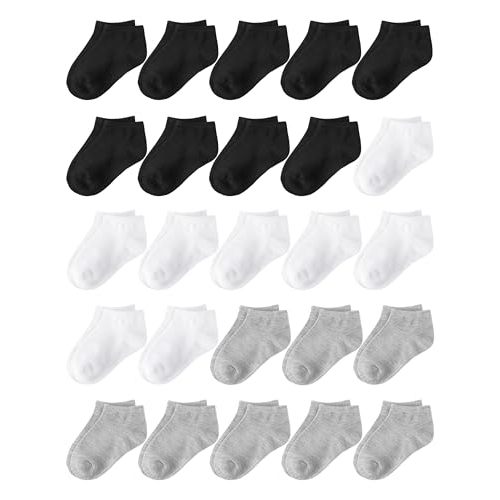 Glooarm 25 Pairs Toddler Socks - Boys & Girls Ankle Socks, Low Cut Half Cushion