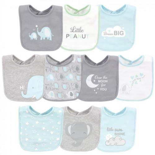 Luvable Friends Elephant Baby Boy Machine Washable and Absorbent Cotton Baby Bib, Blue